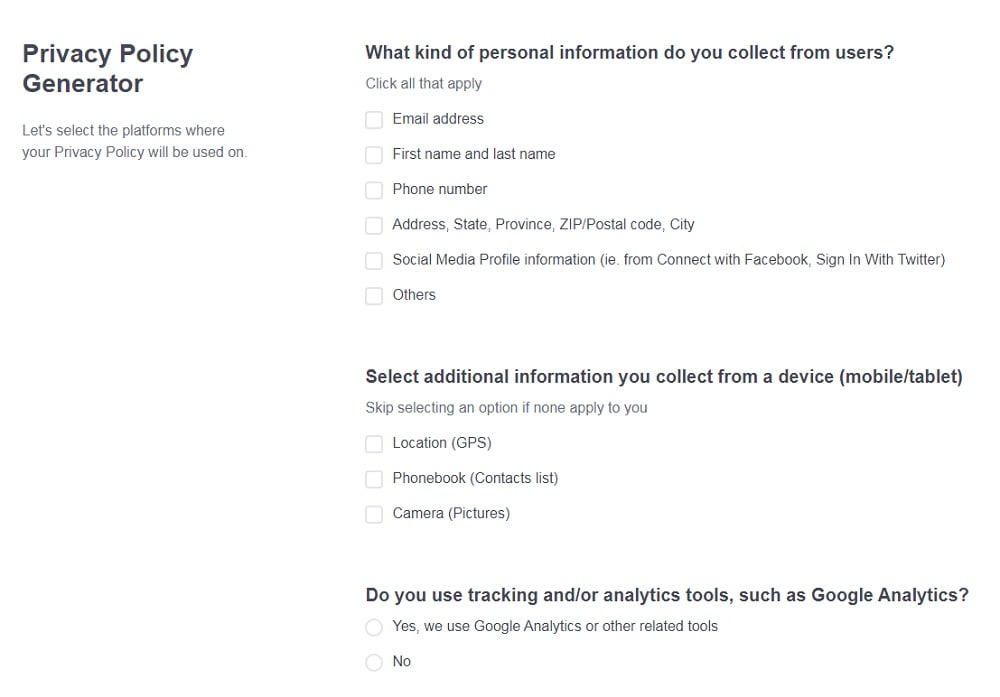 1 Privacy Policy Generator - Privacy Policies