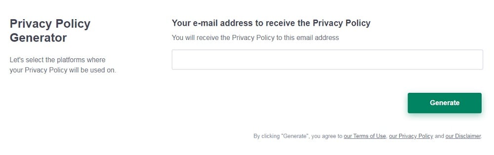 PrivacyPolicies.com: Privacy Policy Generator - Enter your email address - Step 4